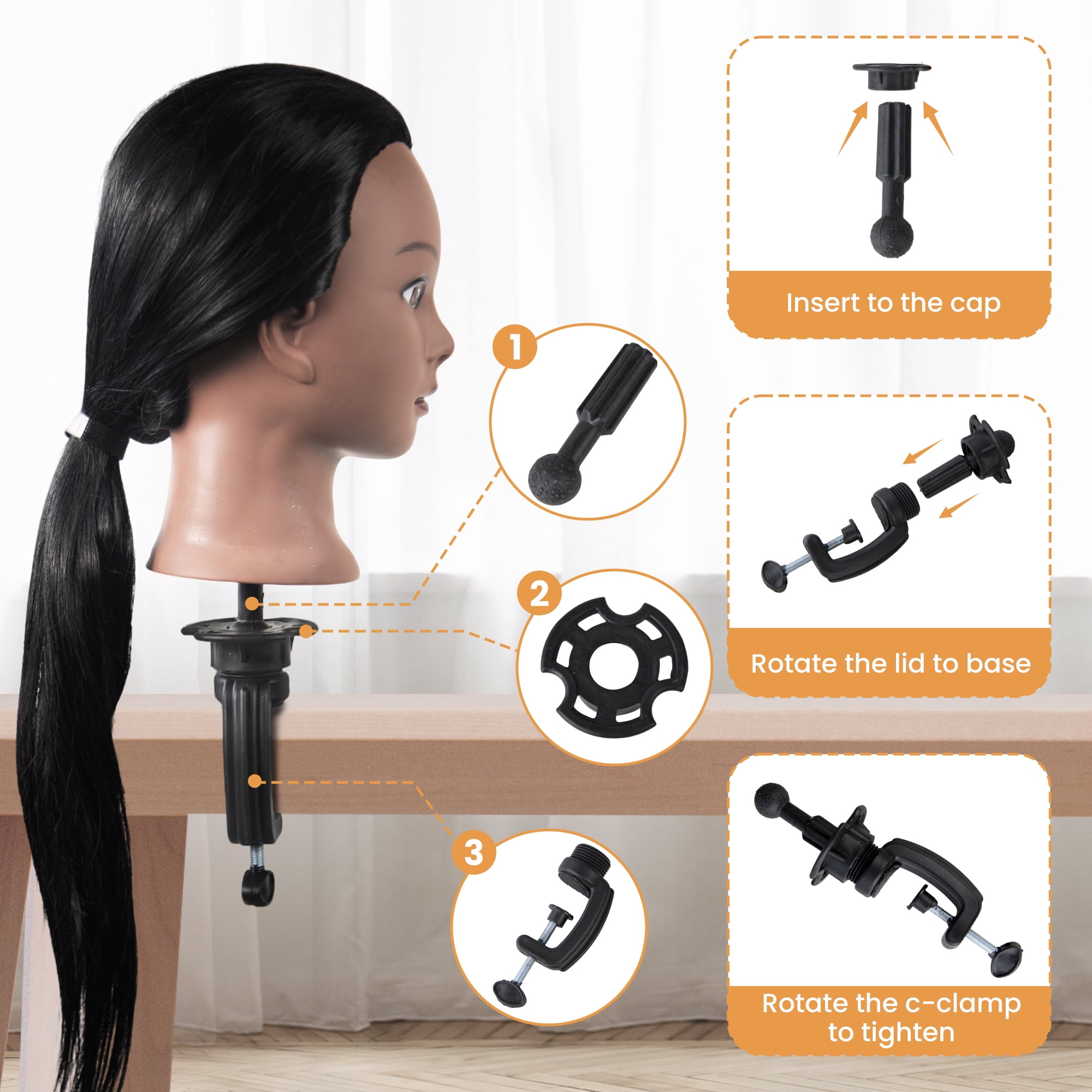 Mannequin Head Hair Styling Training Manikin Cosmetology Doll Head Synthetic Fiber Hair and Free Clamp Holder