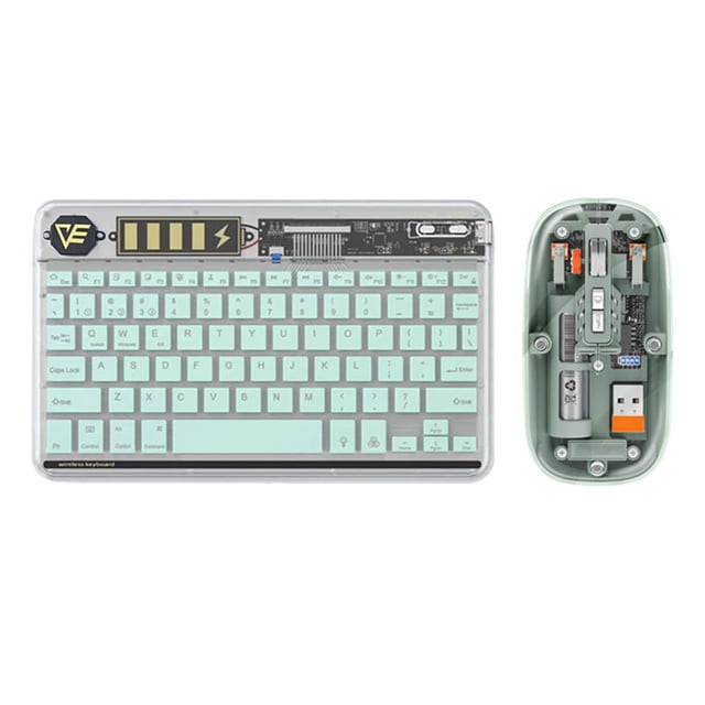 Mistaha Wireless Keyboard and Mouse Set in Transparent Green - ABS Material, 10m Operating Distance, Rechargeable, 4 DPI Levels - Combo Package