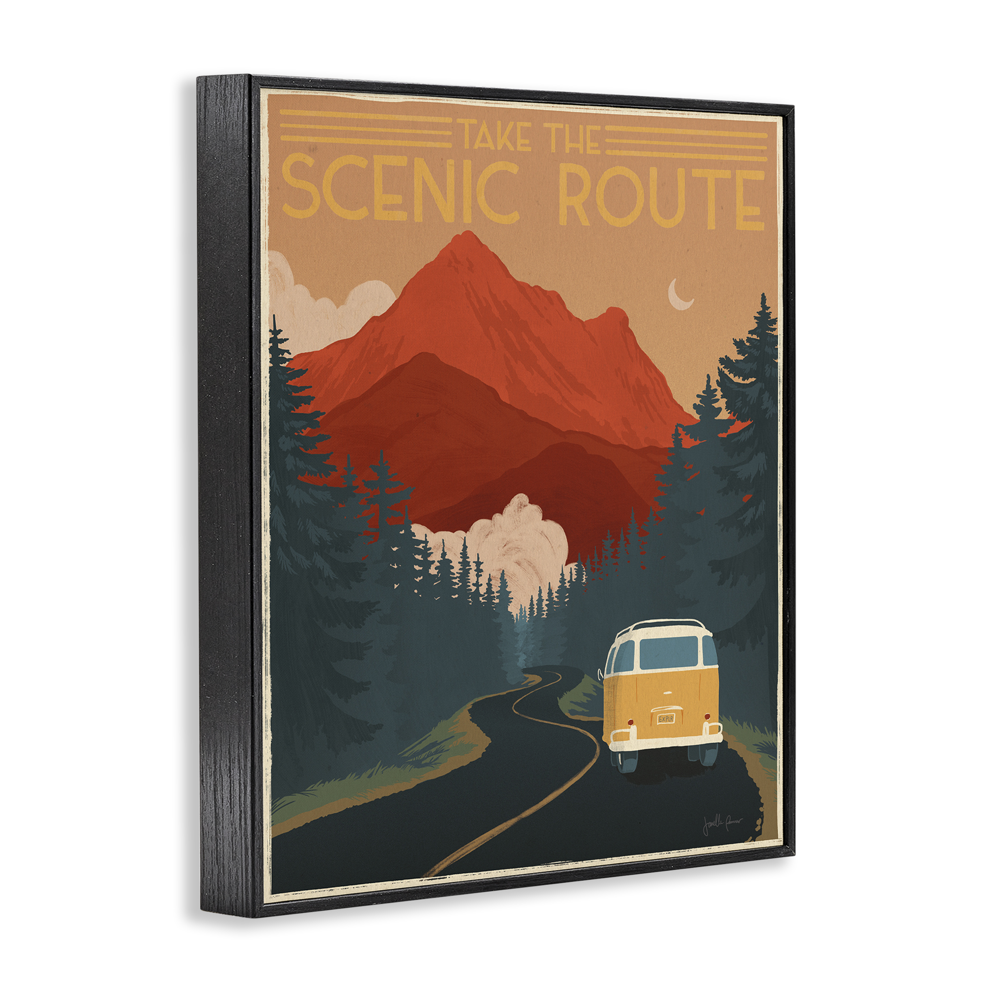 Take the Scenic Route Phrase Retro Mountain Travel Black Framed Giclee Art, 16 x 20