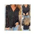 thumbnail image 2 of LMLYSoH Women's Knit Lace Cardigan Fashionable Solid Color Long Sleeve V Neck Button Down Ruffle Sweater, 2 of 9