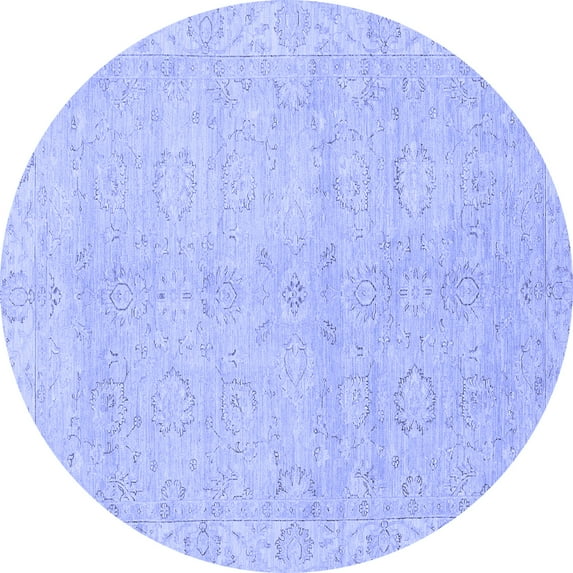 Ahgly Company Machine Washable Indoor Round Abstract Blue Modern Area Rugs, 8' Round