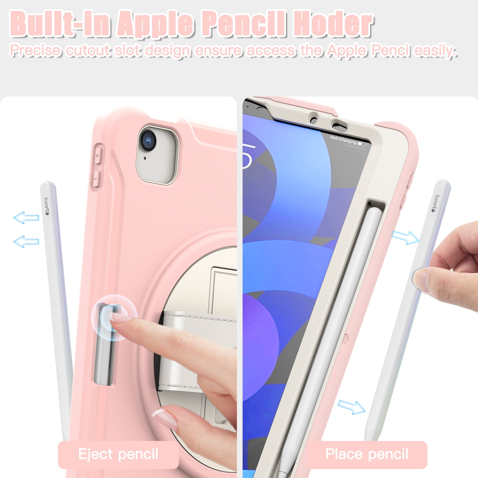 For iPad Air 11 Inch 2026/2025/2024 Case with Pencil Holder, Military Grade Shockproof Kickstand Handle Strap Anti-Scratch Kids Friendly Bumper Tablet Case Cover for Apple iPad Air 11" M4 M3 M2