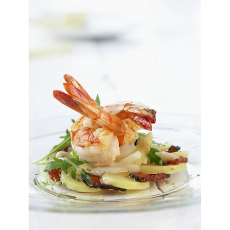 Fried Prawns on Potato, Asparagus and Ham Salad Print Wall Art By Jo (Best Scalloped Potatoes And Ham)