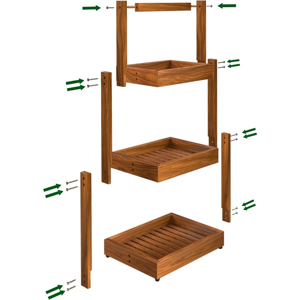 Teak Organizer for Bathroom Kitchen - Use as Shower Caddy Towel Holder Toilet Paper Storage Fruit Basket Spice Rack with Non-Slip Base