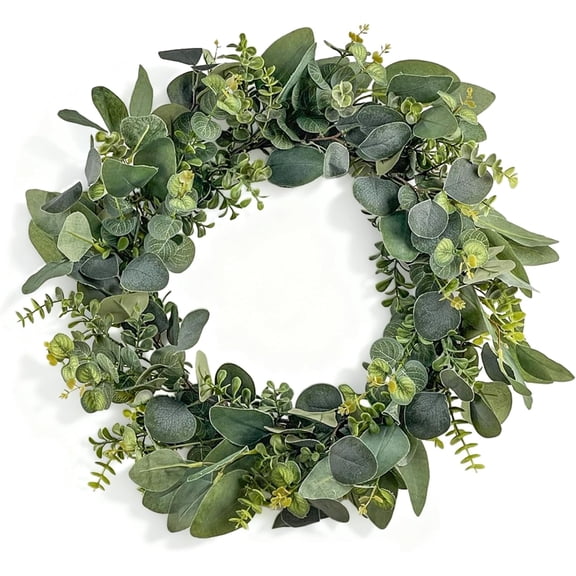 20” Artificial Eucalyptus Wreath, Full & Lifelike Greenery Wreath with Frosted Tips, Christmas Door Decoration, All-Season Farmhouse Wedding Wall & Outdoor Decor