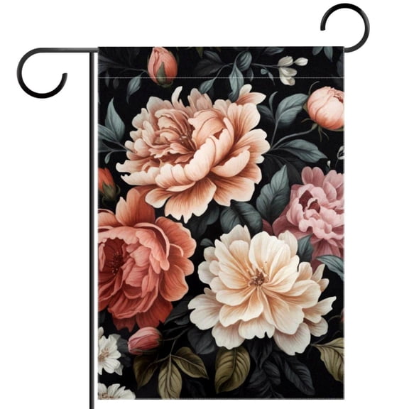 Black Penoy Floral Welcome Garden Flags, 12 x 18 Inch Double Sided Outdoor Yard Flags Waterproof For Home Outside Patio Lawn Porch