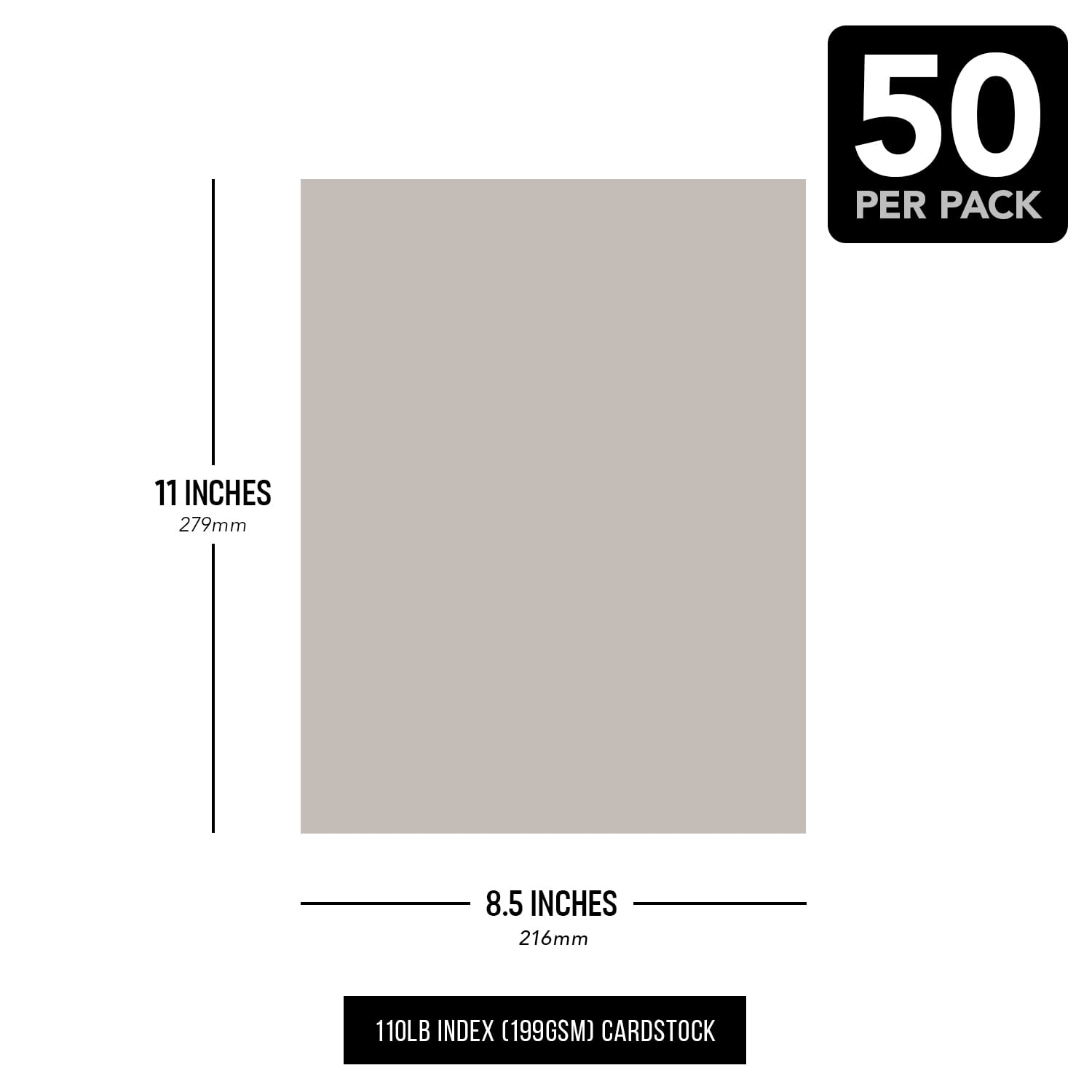 8.5 x 11" Gray Pastel Color Cardstock Paper - Great for Arts and Crafts, Wedding Invitations, Cards and Stationery Printing | Medium to Heavy Card Stock 110lb Index (199gsm) | 50 Sheets per Pack