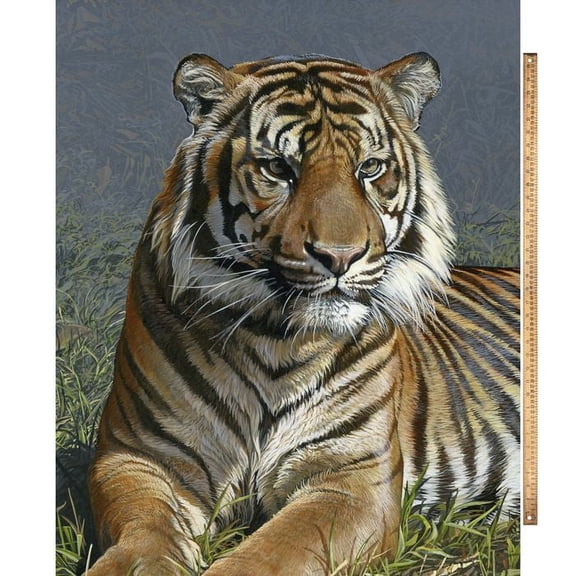 35.5" X 44" Panel Tiger Panel Wildcat Wildlife Jungle Animals Multicolor Cotton Fabric Panel (ML-3325-2C)