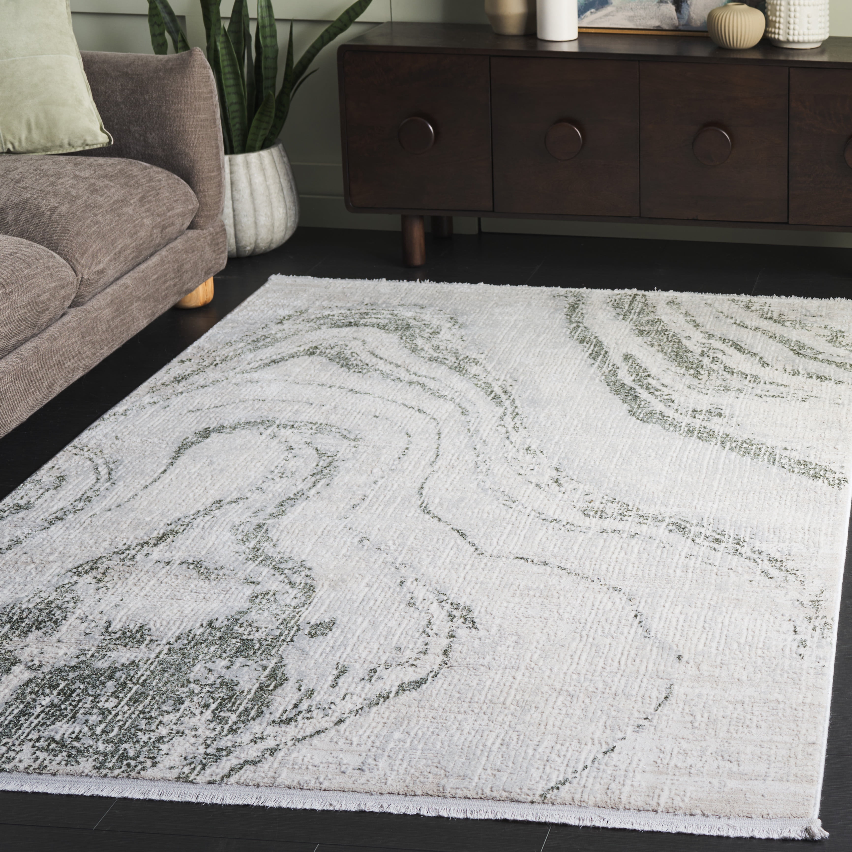 SAFAVIEH Whisper Azalea Abstract Area Rug, Green/Ivory, 4' x 6'