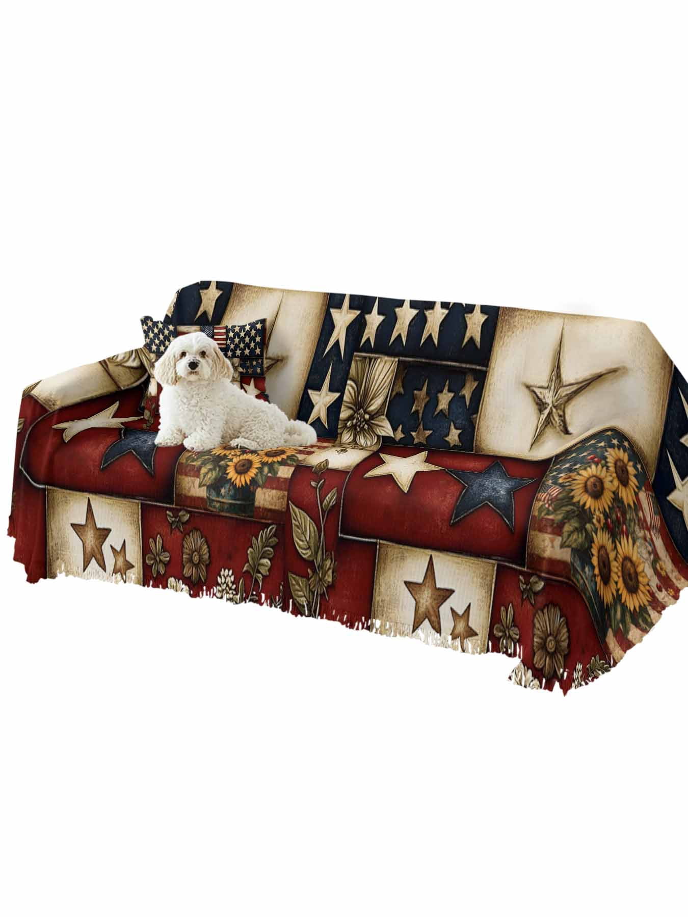 American Flag Sofa Covers for 2-3 Cushion Couch L-Shaped Sectional, Texas Star Farmhouse Sunflowers Blue Red Washable Sofa Covers Slipcover for Living Room Furniture, Couch Cover Blanket 71"x134"