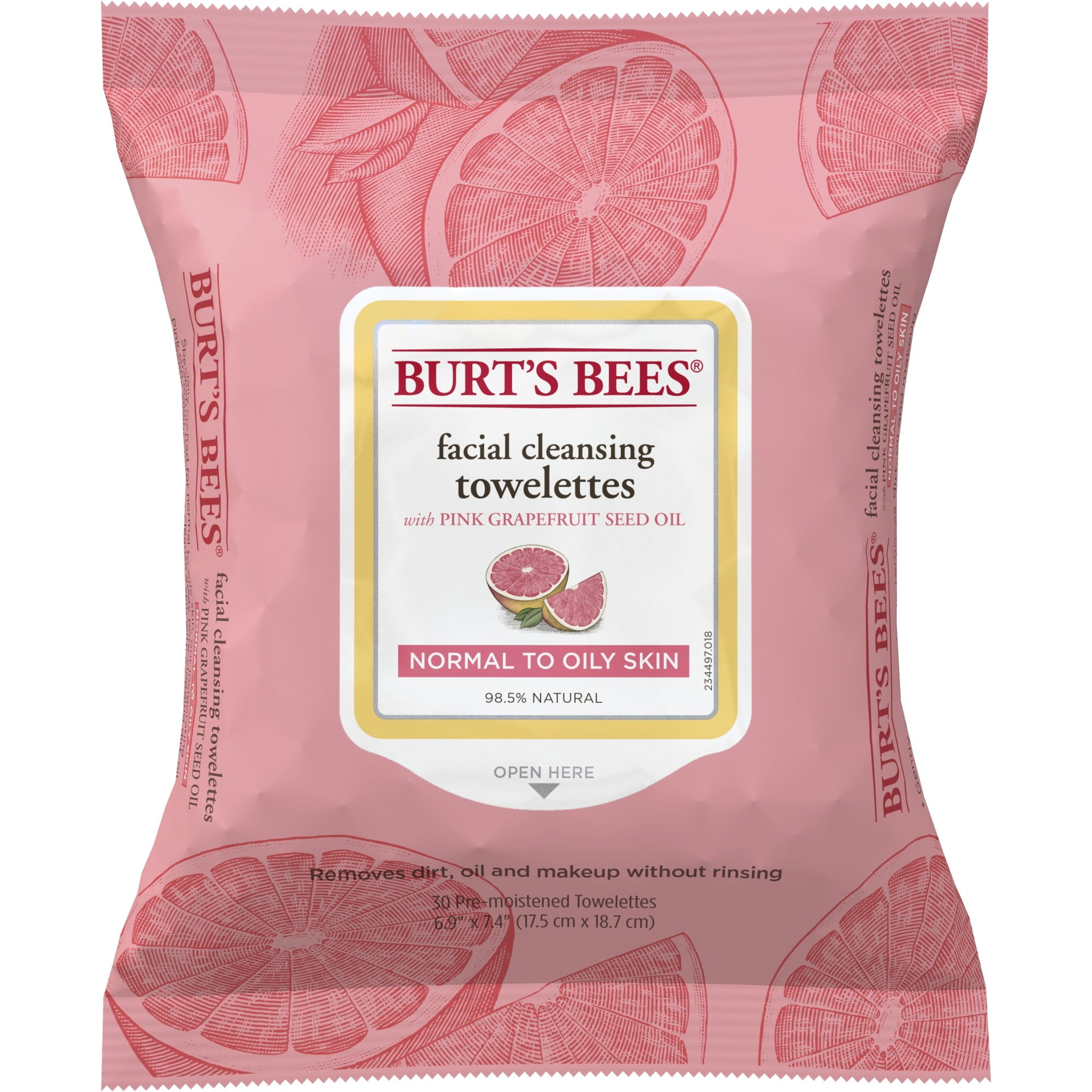 Burt's Bees Grapefruit Facial Towelettes, Normal to Oily Skin,30 Count