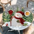 thumbnail image 2 of Grey Green Snowman Christmas Round Tablecloth, Fitted Table Cover with Elastic for 36"-44" Round Tables, Xmas Tree Snowflake Winter Table Cloth Outdoor Indoor Dinning Party Waterproof Tablecloths, 2 of 7