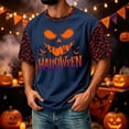 thumbnail image 4 of DORKASM Men Halloween Shirts Short Sleeve Pumpkin Loose T-Shirt Round Neck Ghost Graphic Spooky Fall Winter Tops Skeleton 2026 Comfy Shirts Navy L, 4 of 7