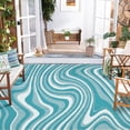thumbnail image 2 of Hasoo 9' x 12' Blue/White Outdoor Rug for Patio Decor Waterproof Plastic Straw Modern Geometric Carpet PP Tube Woven Portable Camping Mat for Picnic Balcony, 2 of 7