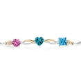 thumbnail image 2 of 925 Silver and 10K Yellow Gold Pink Created Sapphire London Blue Topaz Swiss Blue Topaz and Lab Grown Diamond Tennis Bracelet for Women By Keren Hanan (2.30 cttw, Adjustable up To 9 inch), 2 of 4