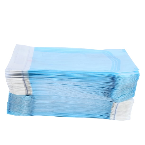 Bolsas autosellantes de 200 piezas para suministros dentales, bolsa de PVC, película transparente azul para esterilización (90 x 165 mm)