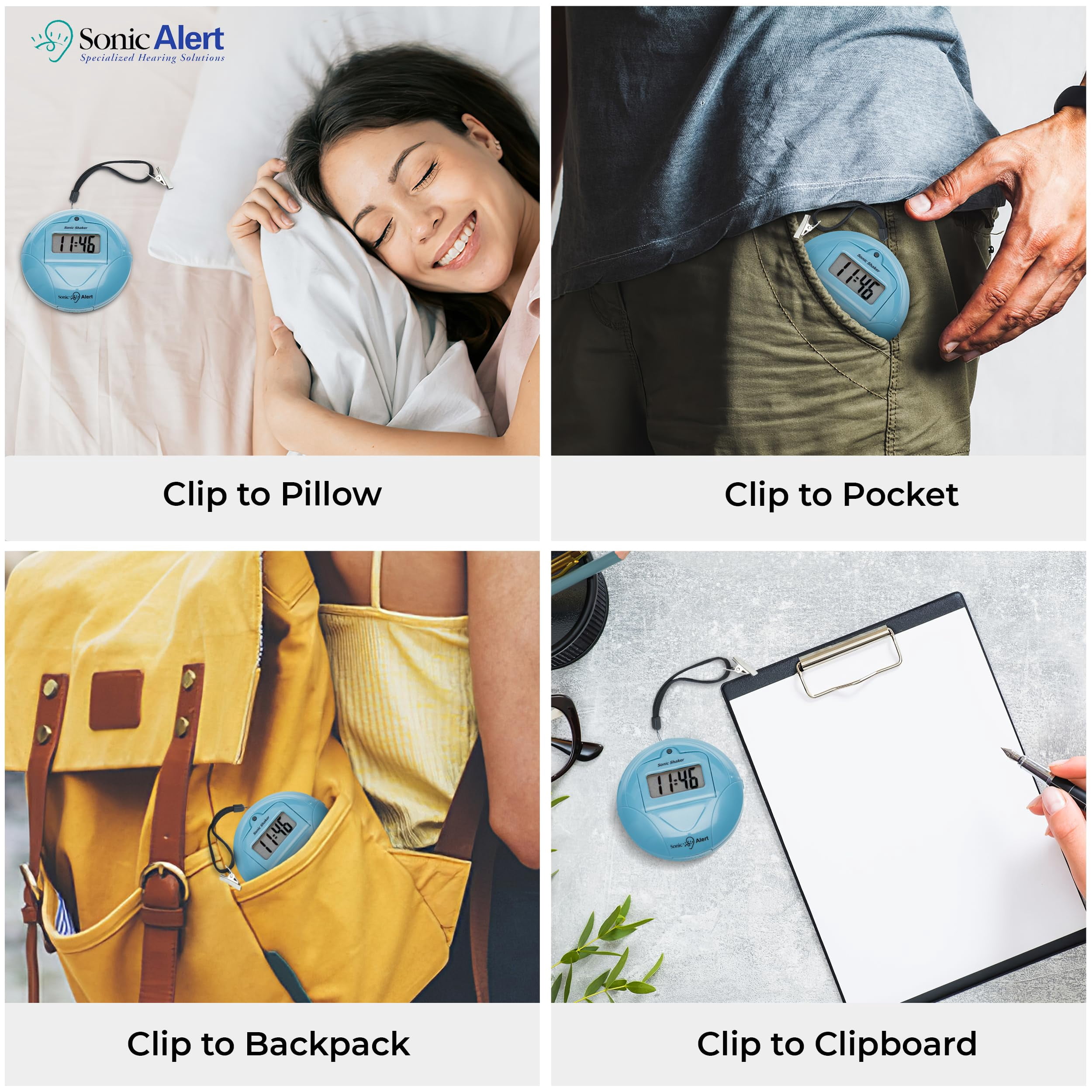 Sonic Alert - Sonic Shaker Super Loud Digital Alarm Clock for Heavy Sleepers, Portable Compact Design, Jade