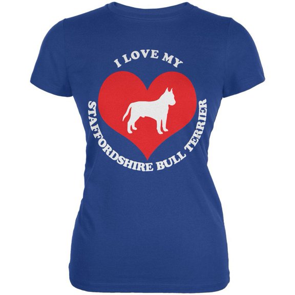 Valentines I Love My Staffordshire Bull Terrier Royal Juniors Soft T-Shirt - 2X-Large
