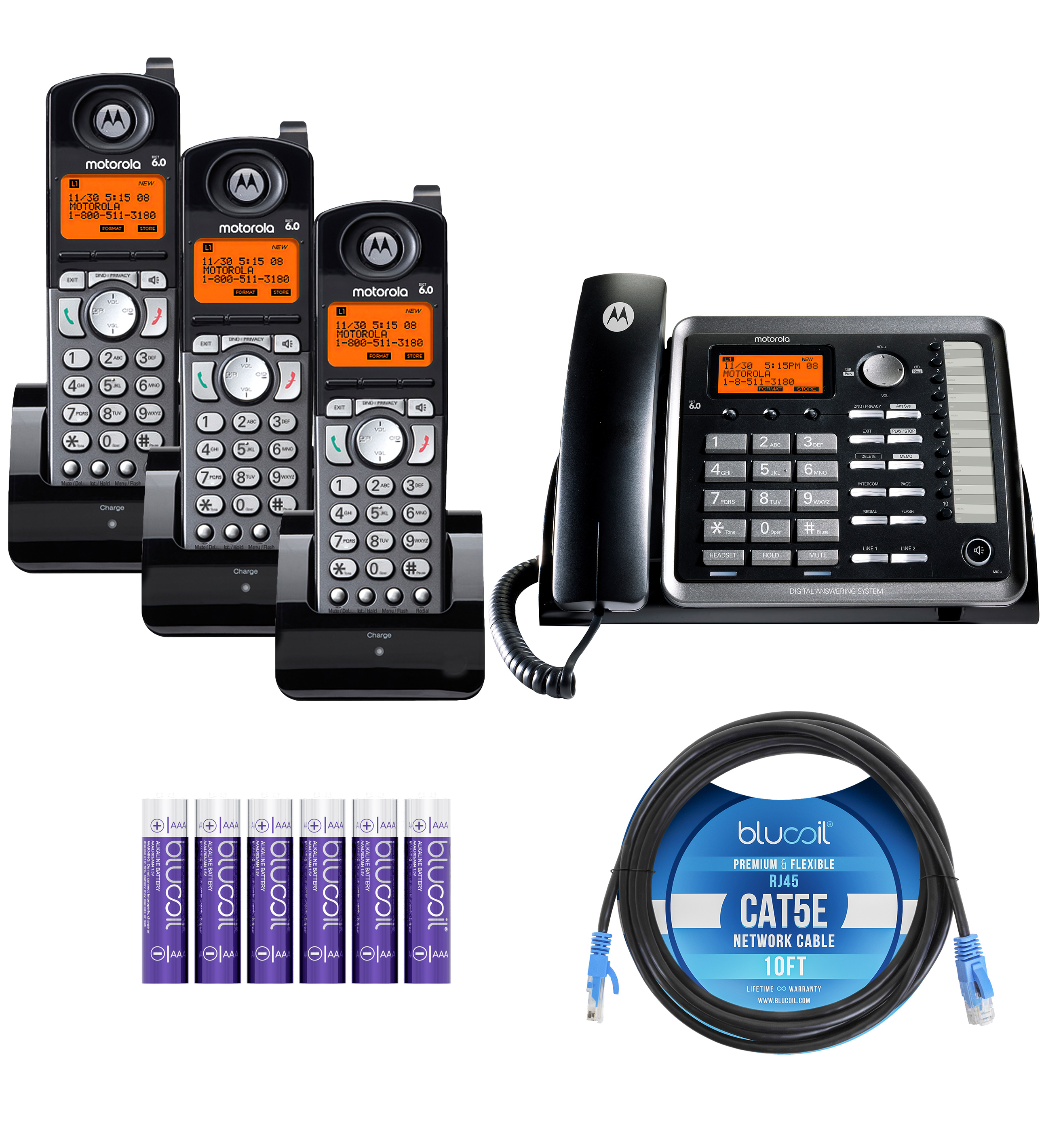 Motorola ML25254 Corded 2-Line Business Phone with 3x Cordless Handsets, 10' Cat5e Cable, 6 AAA Batteries - image 1 of 7