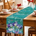 thumbnail image 5 of Table Runner - 48 Inch Long, Hello Spring Kitchen Dining Table Runner Dresser Scarves, Pastoral Purple Bottle Floral Dark Green Wood Farmhouse Decor for Coffee Tables Wedding Party Banquet, 5 of 8