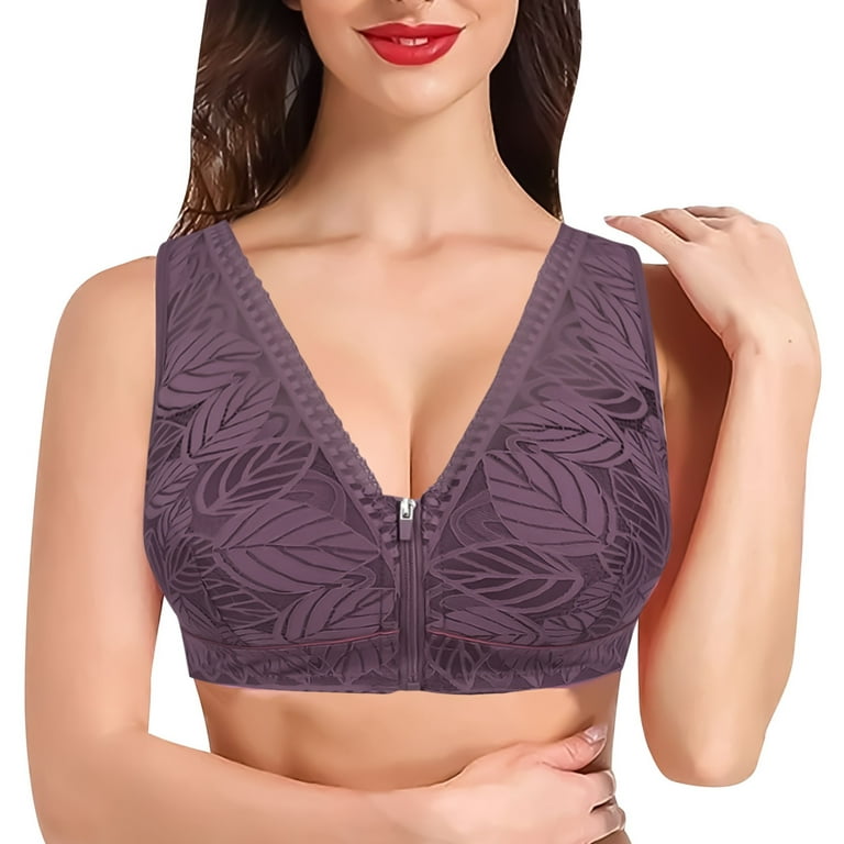 Bras For Women Full Coverage Plus Size Front Closure Lace Lingerie Wireless  Purple Wireless T-Shirt Bra XXXXL