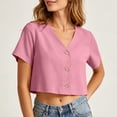 thumbnail image 6 of jjayotai Cotton Shirts for Women Short Sleeve Tshirts Button down V Neck Crop Tops Trendy Work Business Outfits, 6 of 6