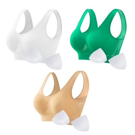 HCURIBAD Wireless Bras  Clearance! 3 Pack Women Seamless Sports Bra Breathable Wireless Up Bra with Pads Yoga Running Fitness Bralettes  Push up Bra Backless Bra Bras for Women White S