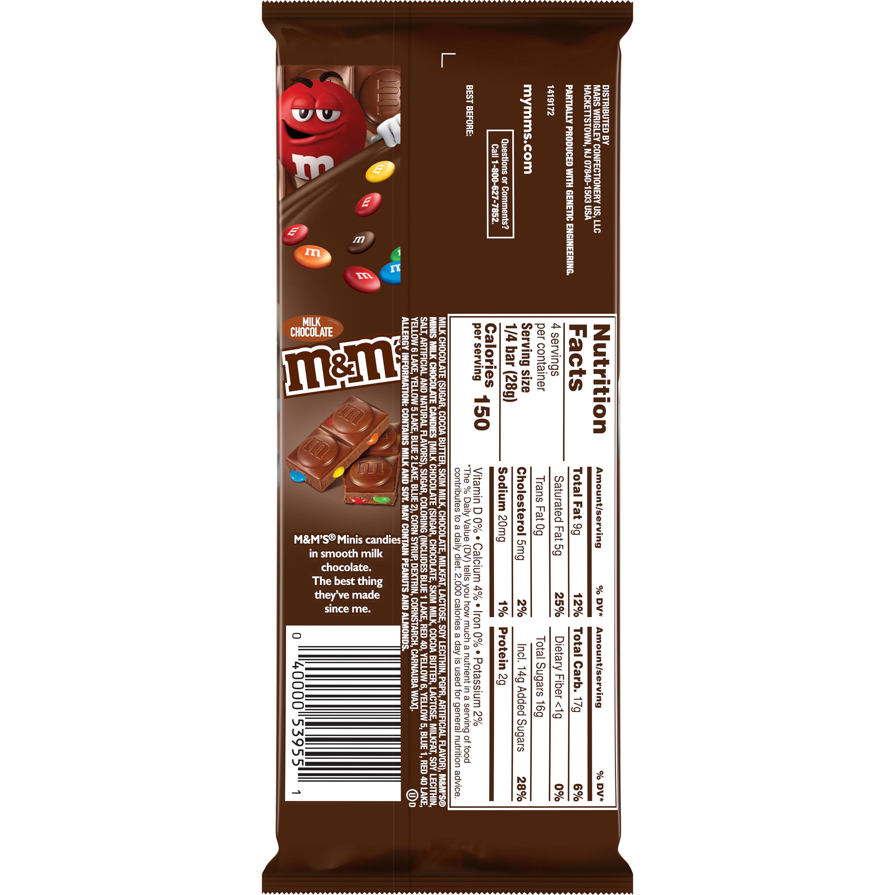 .com : M&M's M&M'S Crispy & Minis Milk Chocolate Candy Bar, 3.8-Ounce  Bar, 3.8 oz : Grocery & Gourmet Food