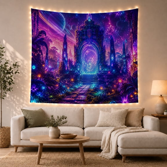 Cosmic Gateway in Forest With Glowing Portal, Mystical Fantasy for Space Lovers, Surreal Art Decor, Christmas Gift Tapestry Wall Hanging for Bedroom and Living Room