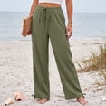 thumbnail image 2 of Wide Leg Linen Pants for Women Casual Drawstring Palazzo Pants Summer Vacation Beach Flowy Trousers with Pockets, XL, 2 of 7