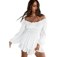 thumbnail image 2 of Vestido con vuelo y hombros descubiertos, mameluco con cuello cuadrado y manga abullonada con pantalones cortos, 2 of 5