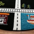 thumbnail image 3 of SAFAVIEH Carousel Kids Devan Train Track Area Rug, Black/Ivory, 4' x 4' Round, 3 of 11