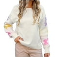 thumbnail image 2 of TIMIFIS Chandails Blancs pour Femmes Décontractés à Manches Longues Col Rond Chandail Fleur Automne Hiver Tricot Haut, 2 of 8