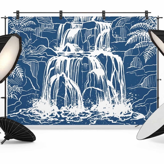 White Black Waterfall Backdrop for Photography, Rushing Water Dark Rocks Realistic Style Blue Photo Backdrop Portrait Background Party Banner Photo Backgrounds for Studio Booth Props, 7x5ft