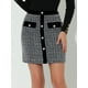 thumbnail image 3 of Falda corta de tweed de cintura alta con decoración de botones de colores a cuadros elegantes para mujer Negro S, 3 of 5