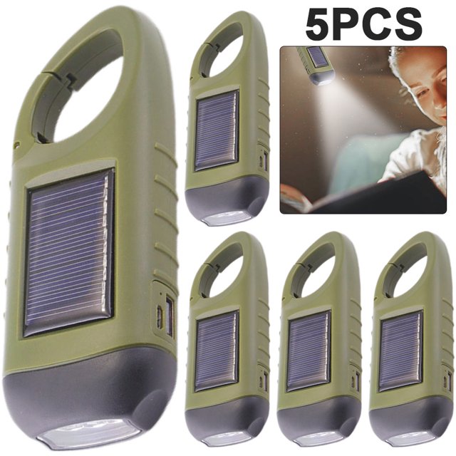 Kuymtek Antorcha Solar LED Linterna Manivela Banco Emergencia (verde Oliva) 5 Uds.