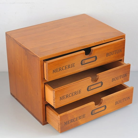 Pretyzoom Office Drawer Organizer Desktop Organizer with Drawer Light Brown Wood 1Pcs