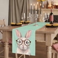thumbnail image 3 of Green Cute Bunny Cotton Linen Table Runner for Dining Kitchen, Funny Rabbits Modern Art Wedding Outdoor Party Tablerunners Decoration, Dresser Scarf Coffee Tablecloth Runners 13x108 Inches, 3 of 9