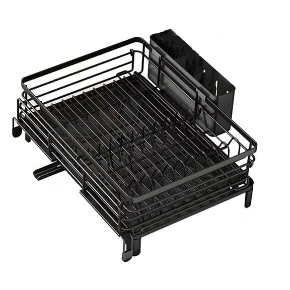 Large Dish Drying Rack,Extendable Dish Rack with Cutlery Holder,Black Dish Racks for Kitchen Counter,Stainless Steel Dish Drainers for Kitchen Counter,Over The Sink Drying Rack Kitchen