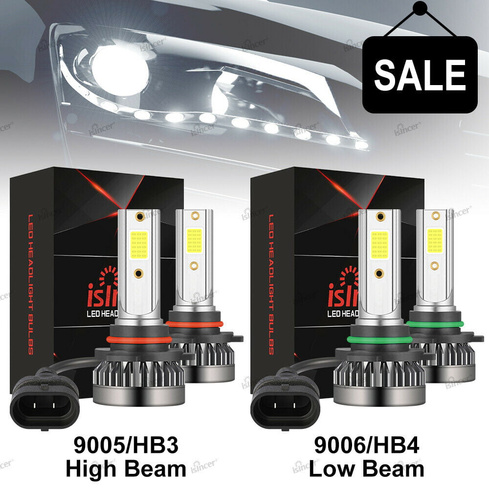 4PCS 9005 9006 LED Combo Headlight Kit Bulbs 6000K Cool White COB High Low Beam 