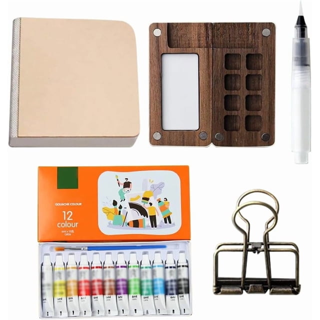 Mini Set de Acuarelas para Viaje, Kit Acuarelas de Bolsillo Portatil, con Paleta de Madera, Travel Watercolor Set, Regalos