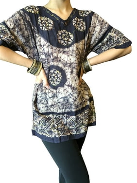 Mogul Women Boho Hippie Tie Dye Tunic Tops Brown Embroidered Gypsy Chic Summer Blouse Cover Up Kurti ML