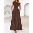 thumbnail image 2 of Vestido largo ZESICA Summer 2025 con un solo hombro marrón para mujer, 2 of 6