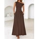 thumbnail image 2 of Vestido largo ZESICA Summer 2025 con un solo hombro marrón para mujer, 2 of 6