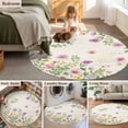thumbnail image 5 of Round Area Rug 3 Ft, Pink Purple Flower Washable Non-Slip Circle Carpet for Living Room/Bedroom, Spring Vintage Country Floral Leaf Plant Low-Profile Small Floor Mats Collection Rugs for Indoor, 5 of 7