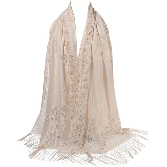Pink Floral Lace Shawl Wrap Tassel Fringe Gauze Lace Shawls and Wraps Flower Pattern Hollow Solid Mesh Soft Summer Scarf