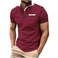 thumbnail image 2 of Playeras Elvqul de Hombre Vino Casual Manga Corta Algodón Botones sin Estampado Cuello Mao Deportivas, 2 of 6