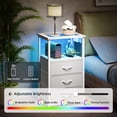 thumbnail image 6 of Tomnk Modern Nightstand with LED Lights & Charging Station, Side Table with Tempered Glass Top, USB Ports & Power Outlets, 3 Fabric Drawers for Bedroom, Living Room, White, 6 of 9