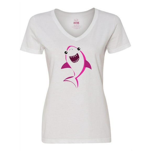 Inktastic Cute Shark, Little Shark, Pink Shark, Sea Animal Women's V-Neck T-Shirt