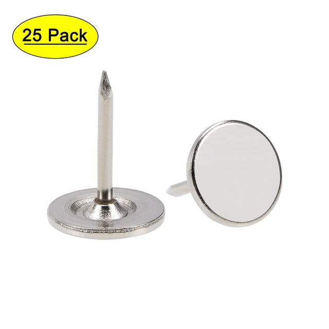 Uxcell 25 Pcs Clavos de Tapicería Cabeza Plana Clavos para Muebles Tono Plateado 0.44x0.6"
